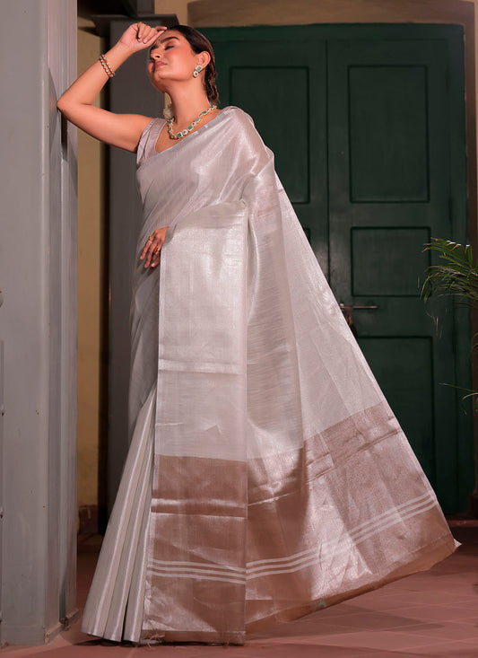 Pure Plain Tissue Silk Saree